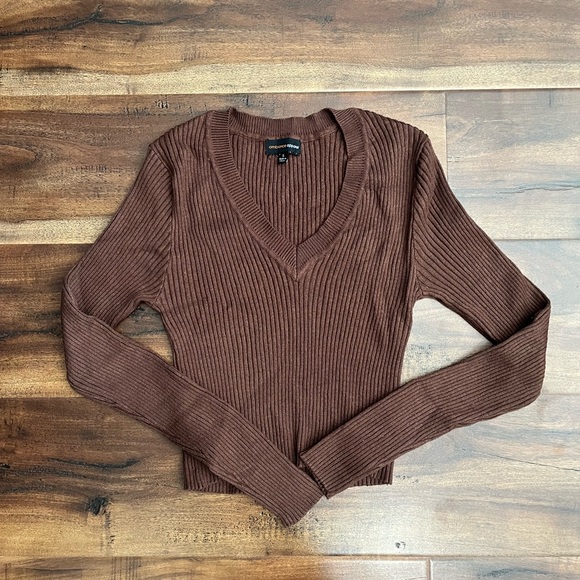 Brown Long Sleeve Ambiance Apparel Cropped Top - Picture 1 of 8